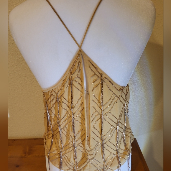 FREE PEOPLE Gorgeous Yellow/ Gold Beaded Spaghetti Women's Top - Picture 4 of 9